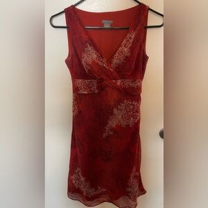 Petite Ann Taylor Red Dress/Floral Pattern